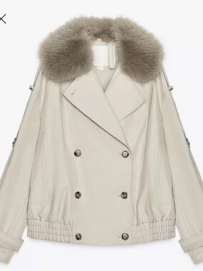 Zara Cream Trench Coat with Taupe Faux Fur Collar